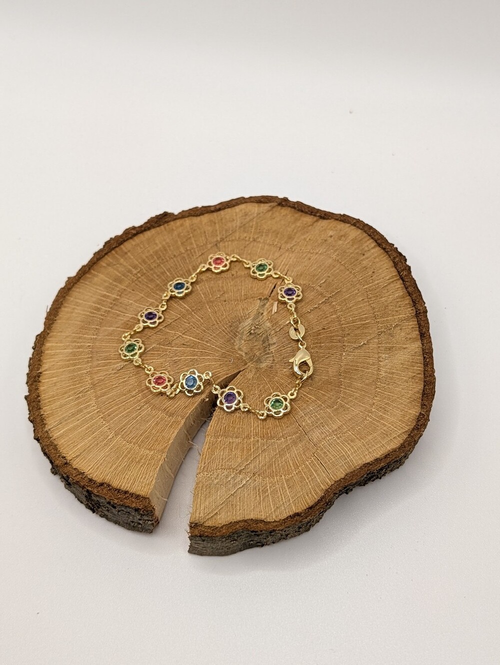 18k Gold Filled Colorful Flower Link Bracelet - 7.5in - Picture 3 of 3